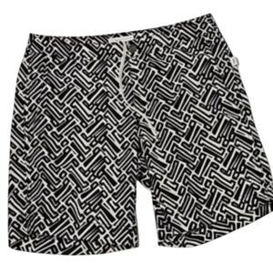 Onia Men Calder Trunks Swim Water Shorts Black White Geometric Bricks sz 30